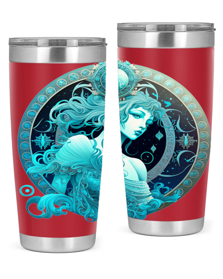 Aquarius 63# Tumbler featuring a double wall vacuum stainless steel design with a vibrant zodiac print.