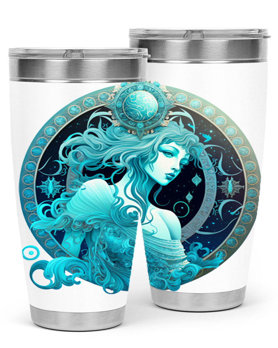 Aquarius 63# Tumbler featuring a double wall vacuum stainless steel design with a vibrant zodiac print.