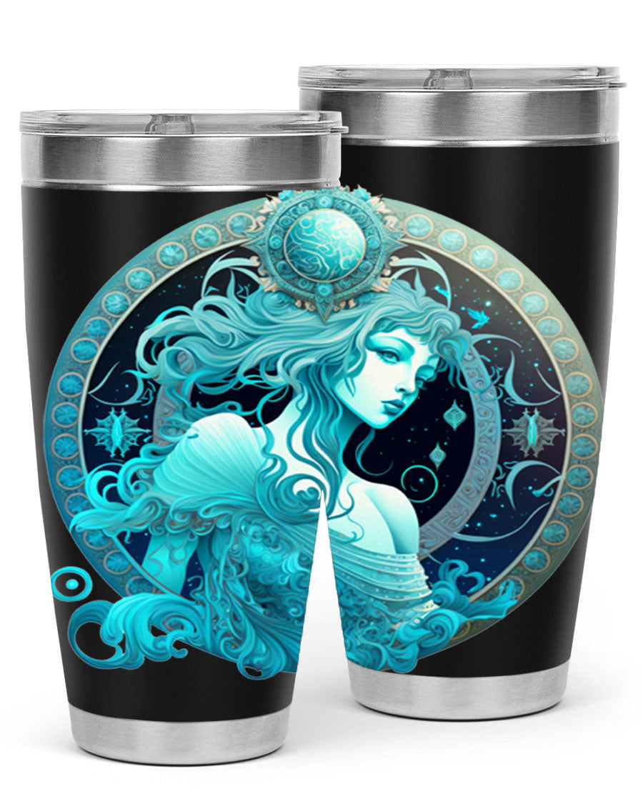 Aquarius 63# Tumbler featuring a double wall vacuum stainless steel design with a vibrant zodiac print.