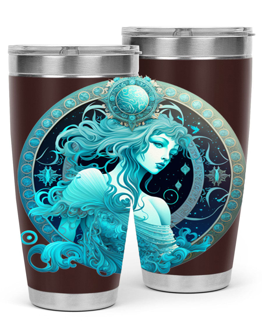 Aquarius 63# Tumbler featuring a double wall vacuum stainless steel design with a vibrant zodiac print.