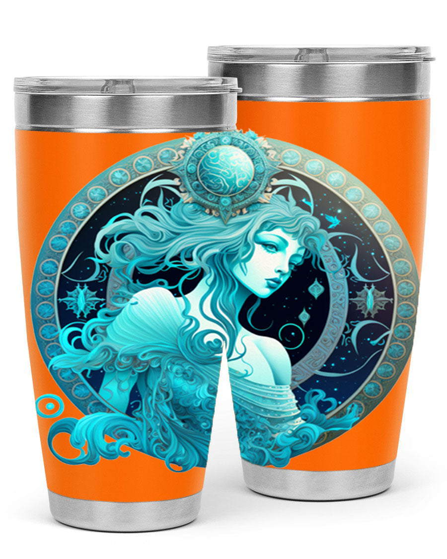 Aquarius 63# Tumbler featuring a double wall vacuum stainless steel design with a vibrant zodiac print.