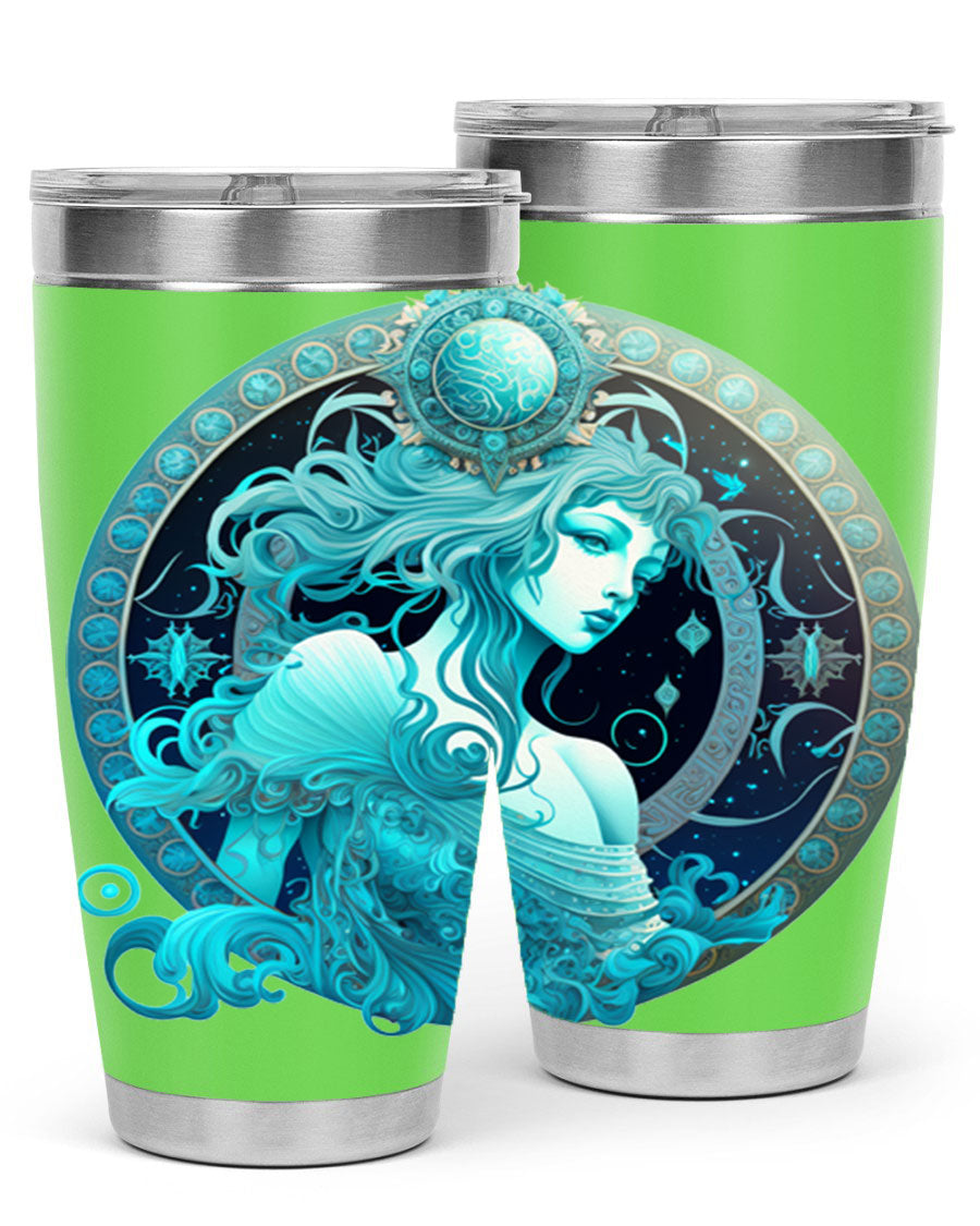 Aquarius 63# Tumbler featuring a double wall vacuum stainless steel design with a vibrant zodiac print.