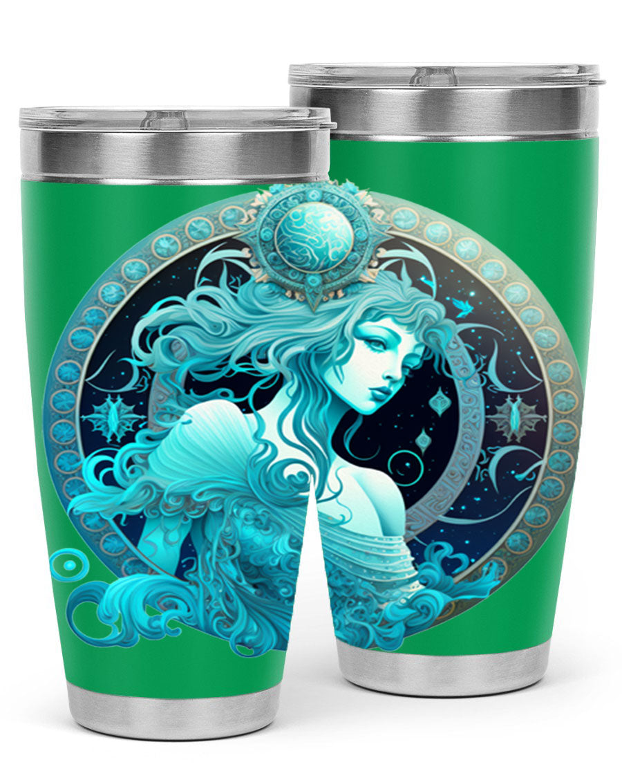 Aquarius 63# Tumbler featuring a double wall vacuum stainless steel design with a vibrant zodiac print.