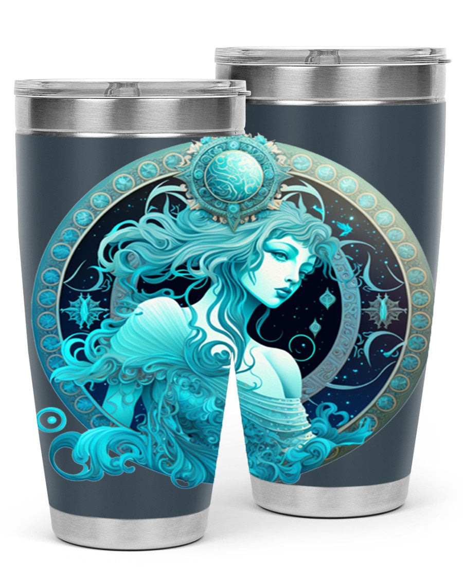 Aquarius 63# Tumbler featuring a double wall vacuum stainless steel design with a vibrant zodiac print.
