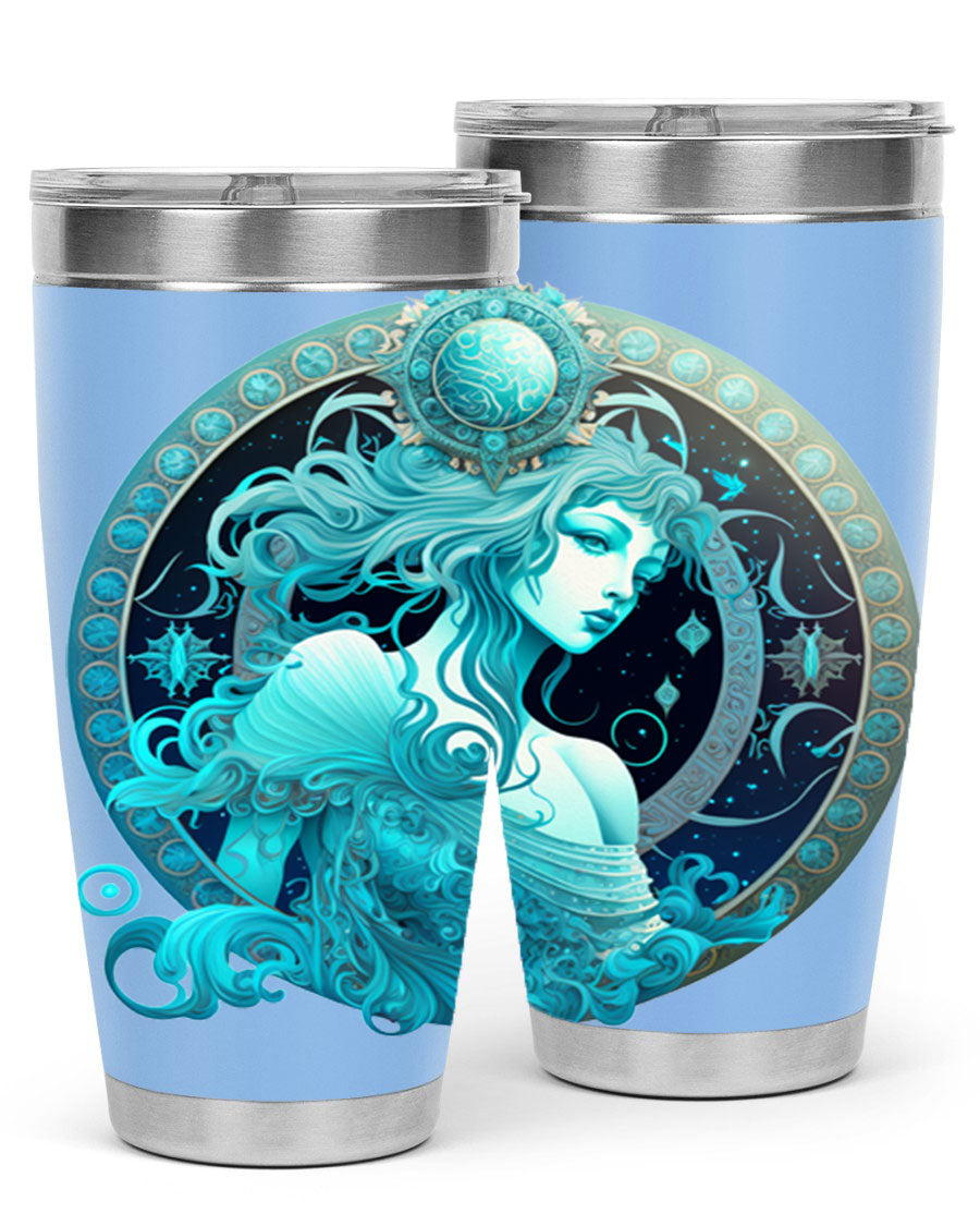 Aquarius 63# Tumbler featuring a double wall vacuum stainless steel design with a vibrant zodiac print.