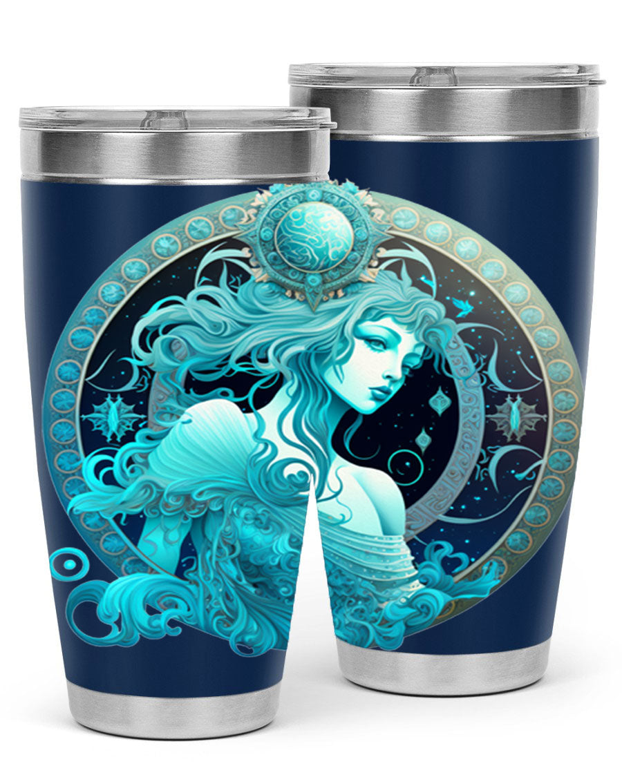Aquarius 63# Tumbler featuring a double wall vacuum stainless steel design with a vibrant zodiac print.