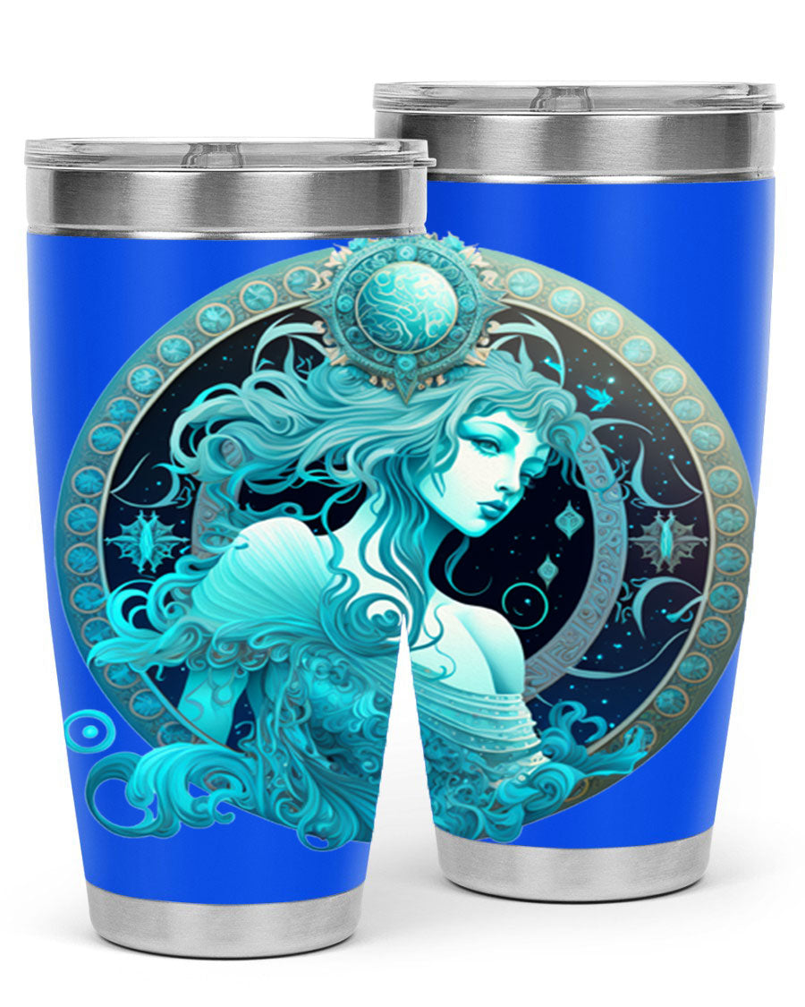 Aquarius 63# Tumbler featuring a double wall vacuum stainless steel design with a vibrant zodiac print.