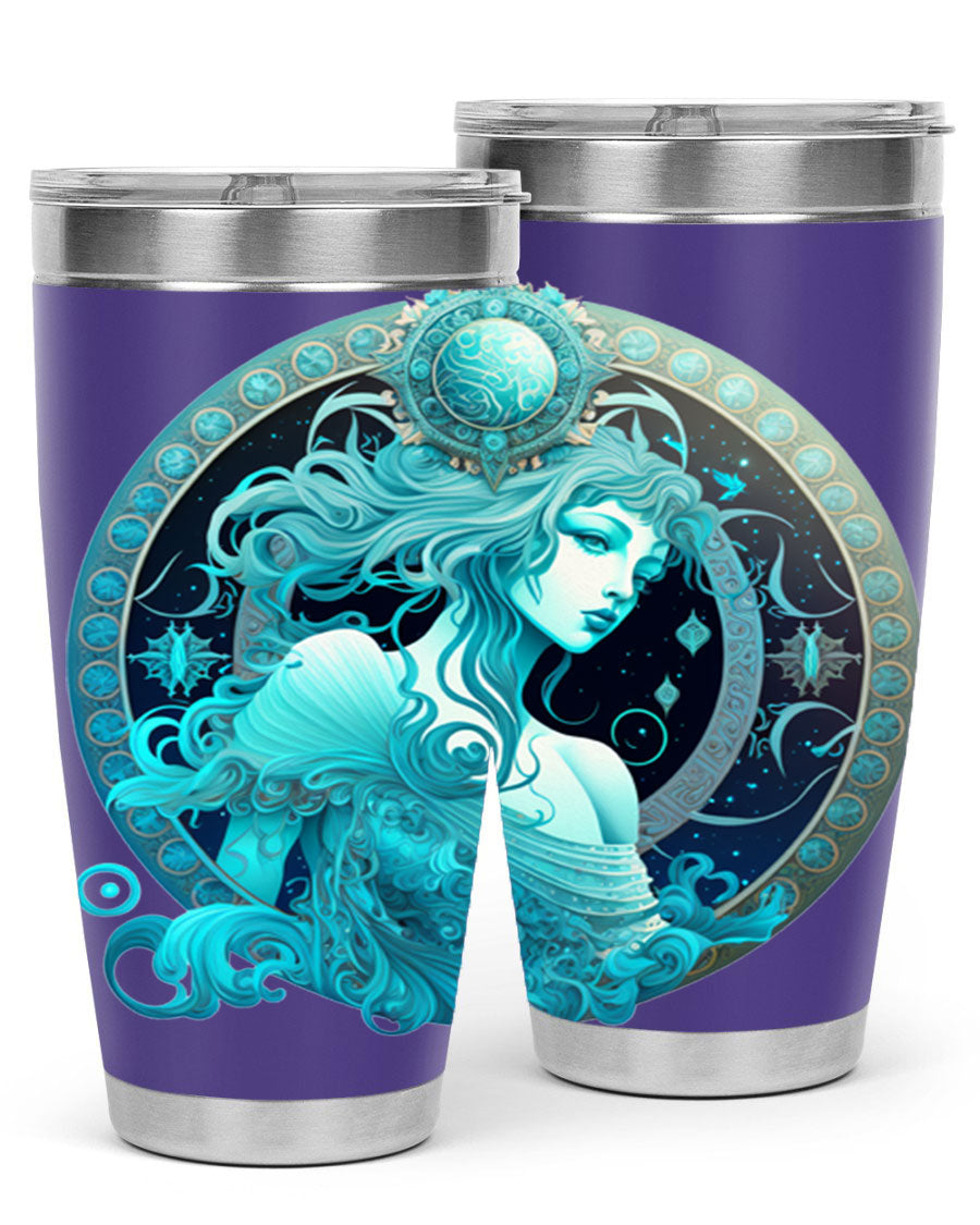 Aquarius 63# Tumbler featuring a double wall vacuum stainless steel design with a vibrant zodiac print.