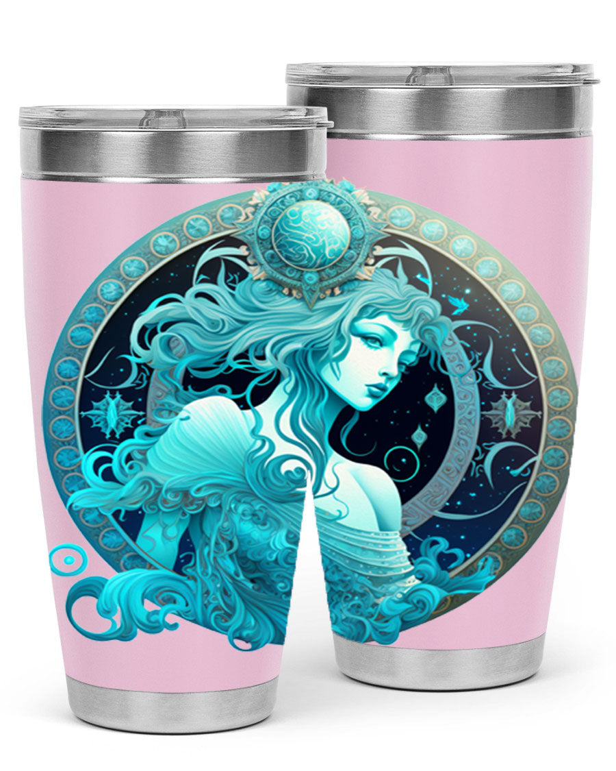 Aquarius 63# Tumbler featuring a double wall vacuum stainless steel design with a vibrant zodiac print.