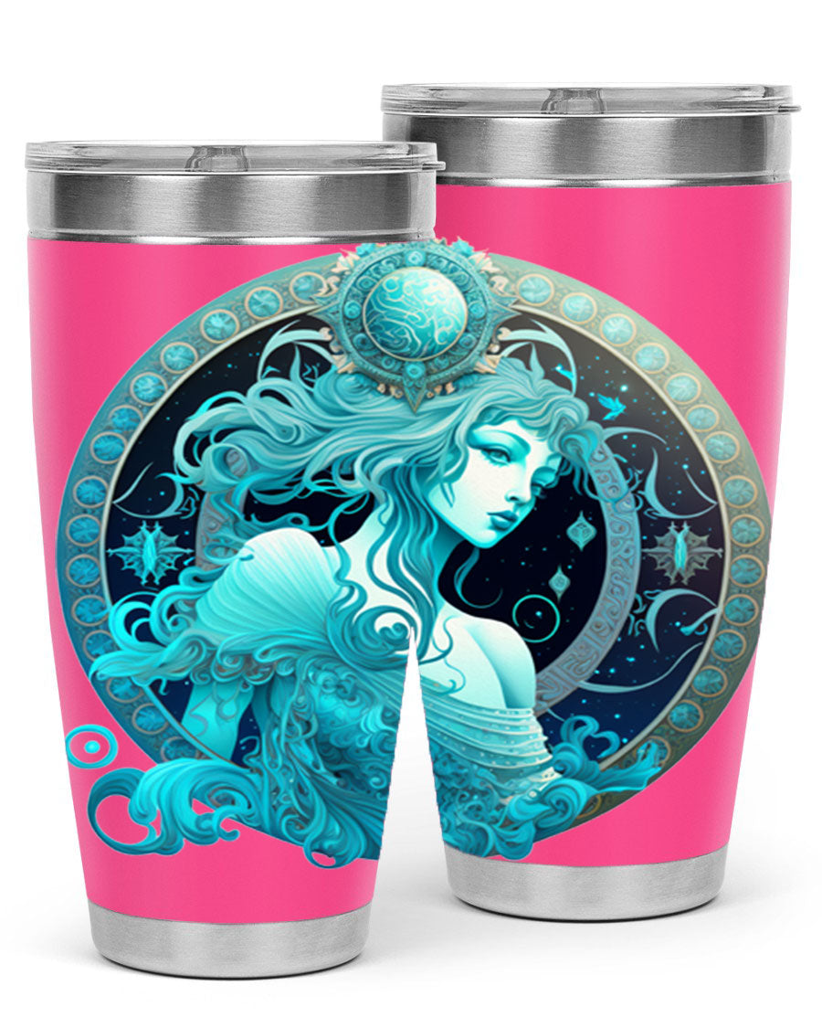 Aquarius 63# Tumbler featuring a double wall vacuum stainless steel design with a vibrant zodiac print.