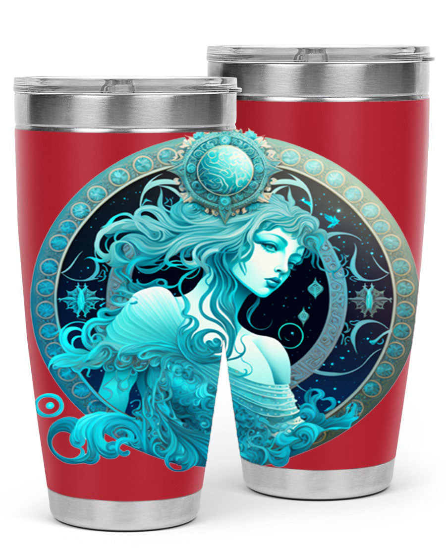 Aquarius 63# Tumbler featuring a double wall vacuum stainless steel design with a vibrant zodiac print.