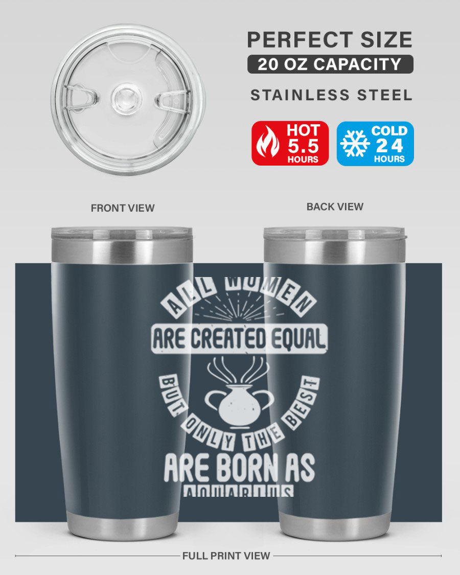 Aquarius 65# Zodiac Tumbler in stainless steel with a sleek design, perfect for hot and cold beverages.