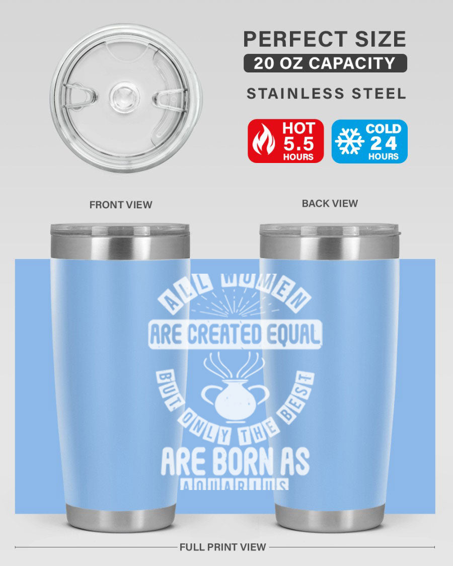 Aquarius 65# Zodiac Tumbler in stainless steel with a sleek design, perfect for hot and cold beverages.