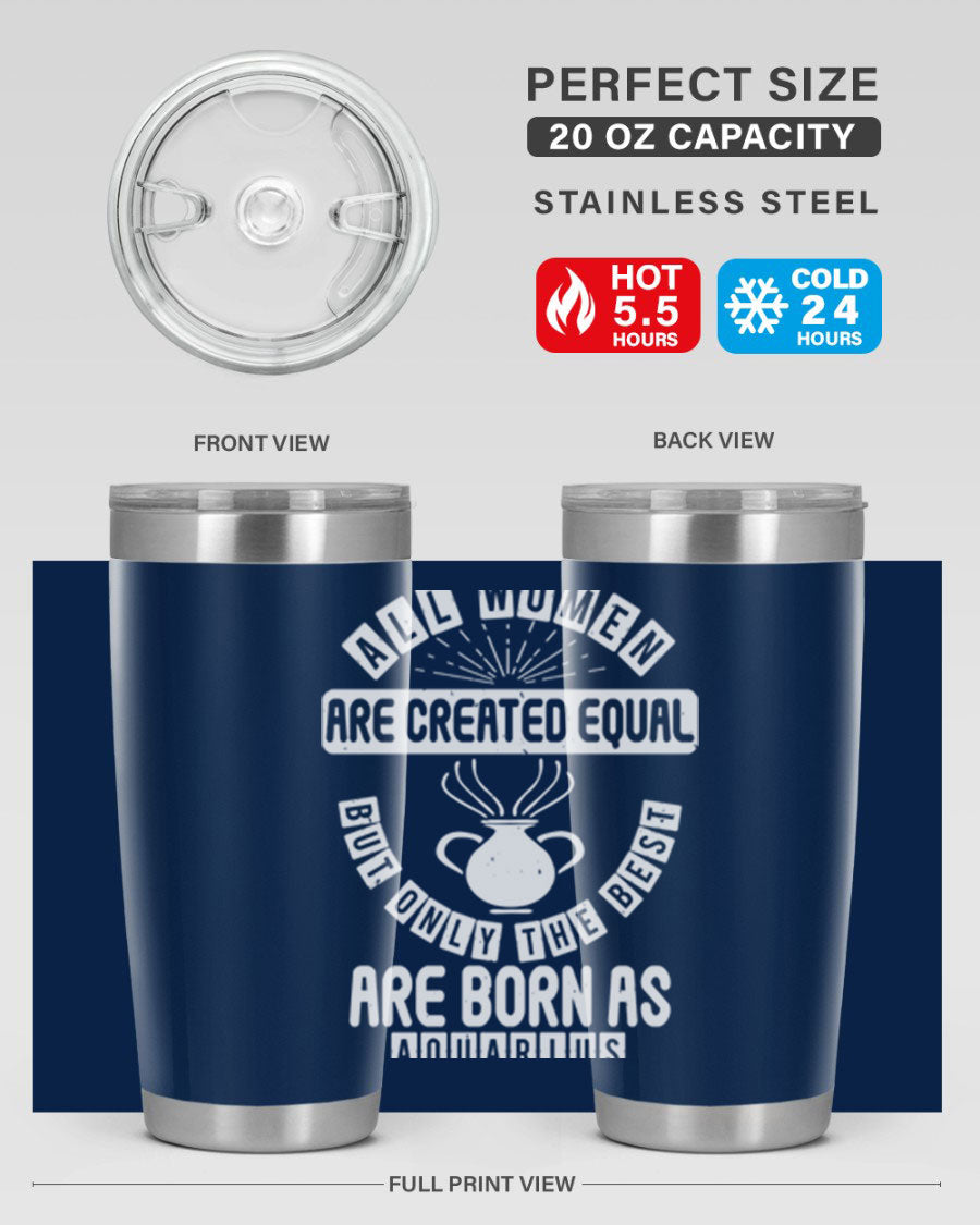Aquarius 65# Zodiac Tumbler in stainless steel with a sleek design, perfect for hot and cold beverages.