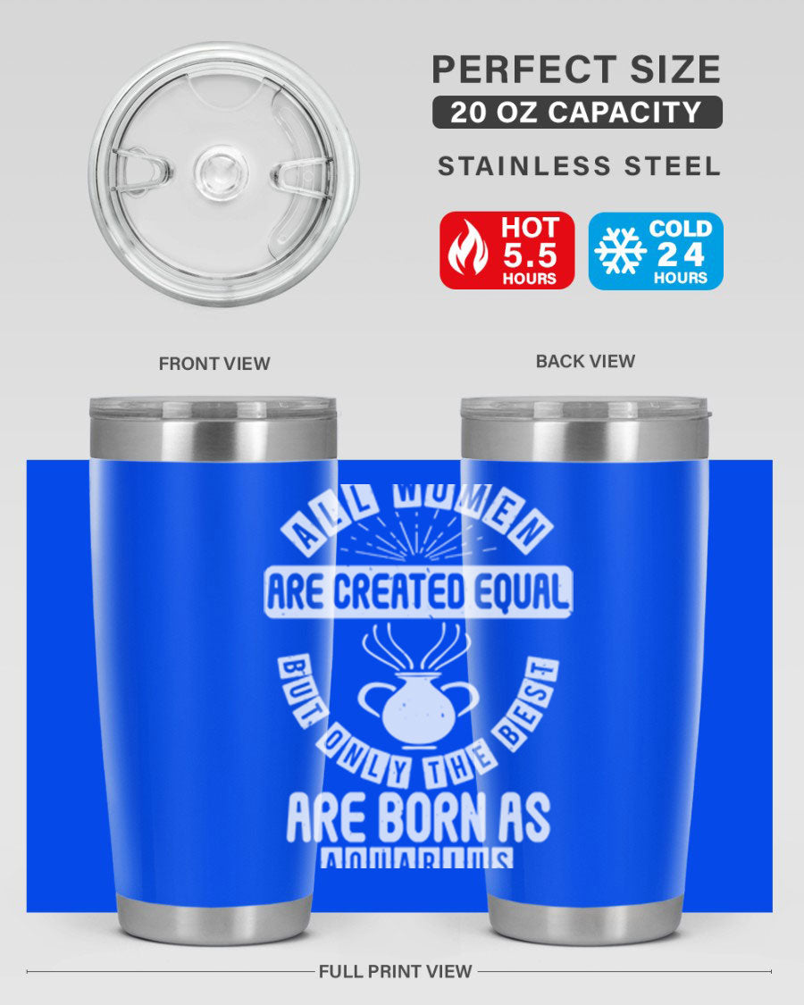 Aquarius 65# Zodiac Tumbler in stainless steel with a sleek design, perfect for hot and cold beverages.