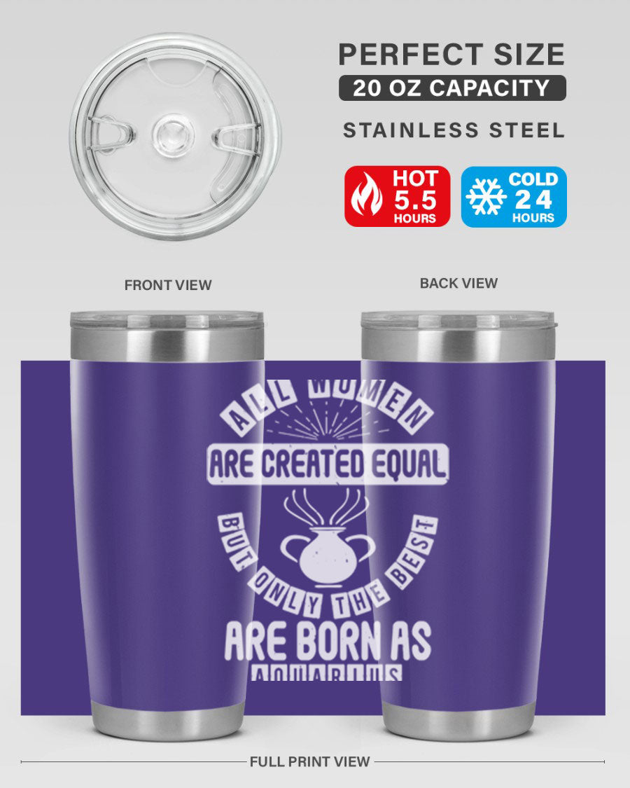 Aquarius 65# Zodiac Tumbler in stainless steel with a sleek design, perfect for hot and cold beverages.