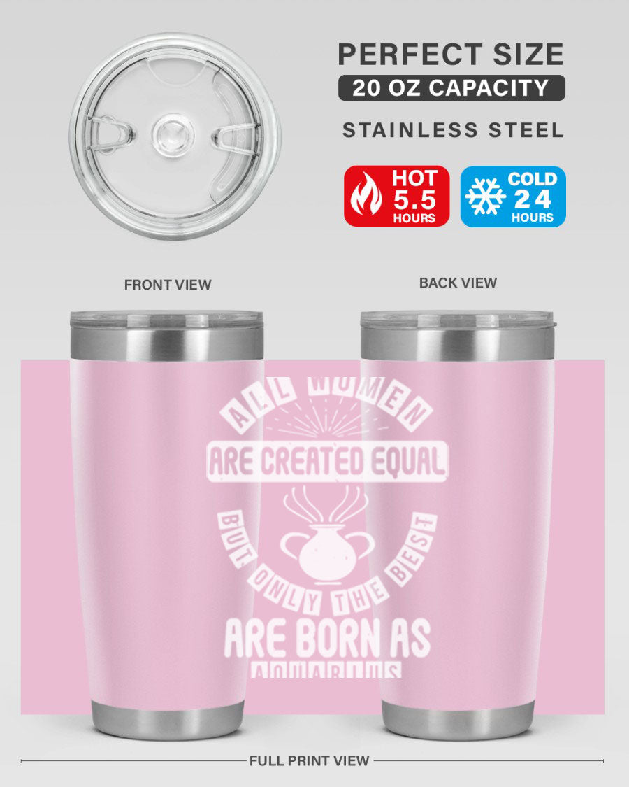 Aquarius 65# Zodiac Tumbler in stainless steel with a sleek design, perfect for hot and cold beverages.