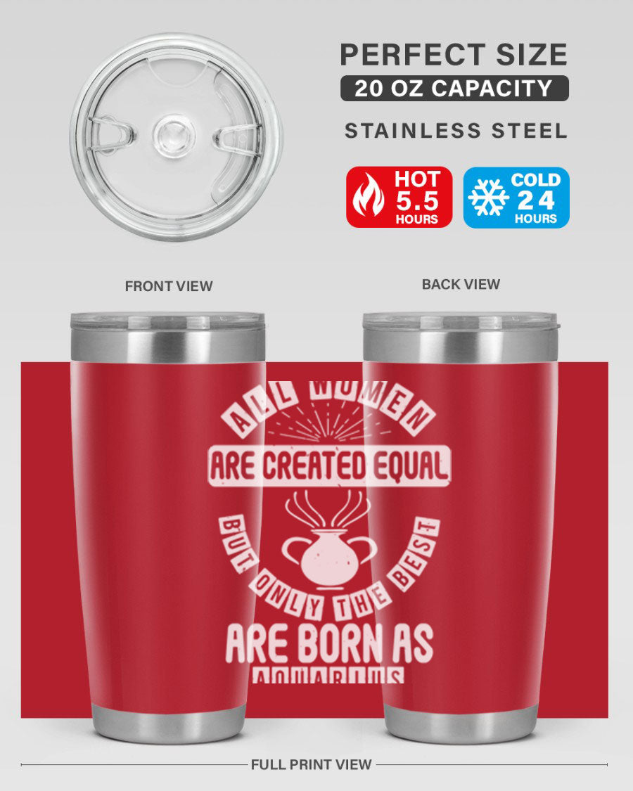 Aquarius 65# Zodiac Tumbler in stainless steel with a sleek design, perfect for hot and cold beverages.