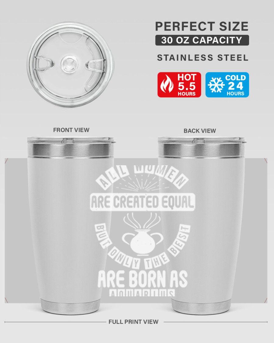 Aquarius 65# Zodiac Tumbler in stainless steel with a sleek design, perfect for hot and cold beverages.