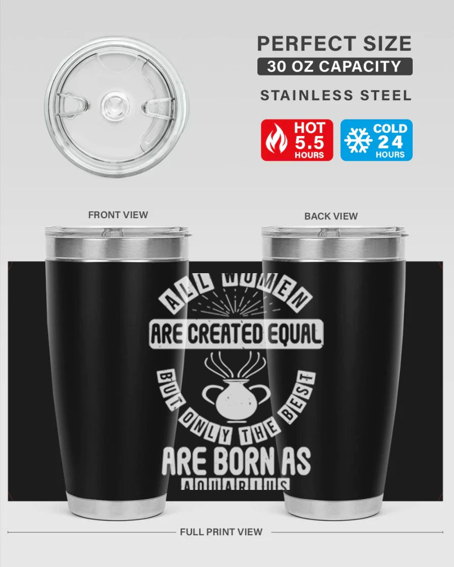 Aquarius 65# Zodiac Tumbler in stainless steel with a sleek design, perfect for hot and cold beverages.