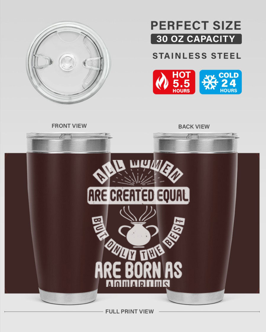 Aquarius 65# Zodiac Tumbler in stainless steel with a sleek design, perfect for hot and cold beverages.