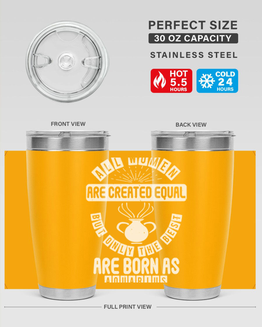 Aquarius 65# Zodiac Tumbler in stainless steel with a sleek design, perfect for hot and cold beverages.