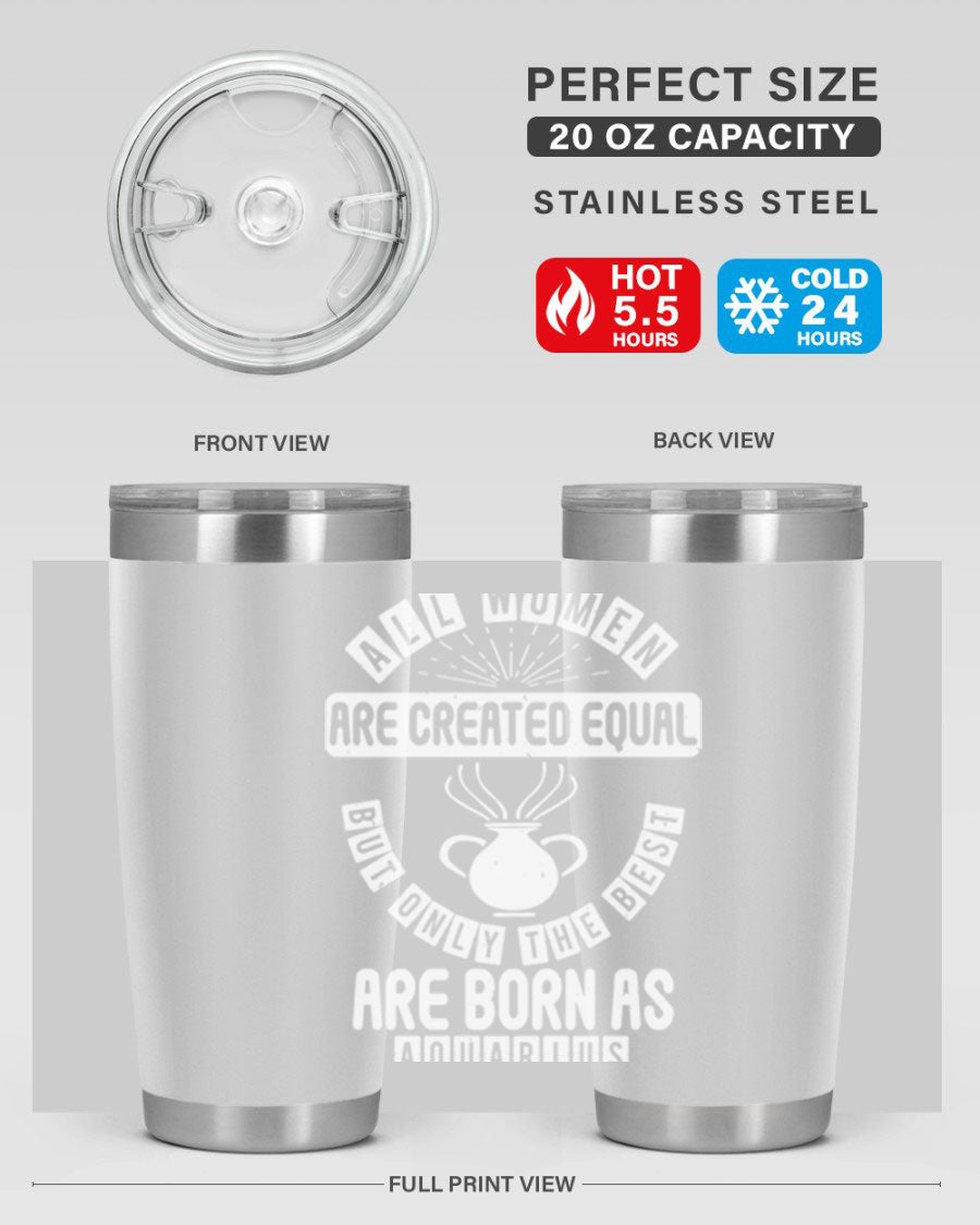 Aquarius 65# Zodiac Tumbler in stainless steel with a sleek design, perfect for hot and cold beverages.