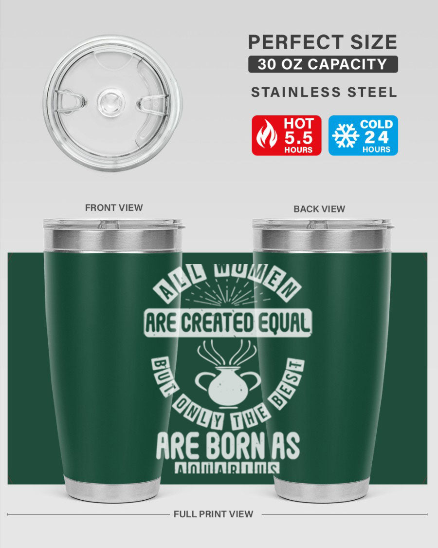 Aquarius 65# Zodiac Tumbler in stainless steel with a sleek design, perfect for hot and cold beverages.