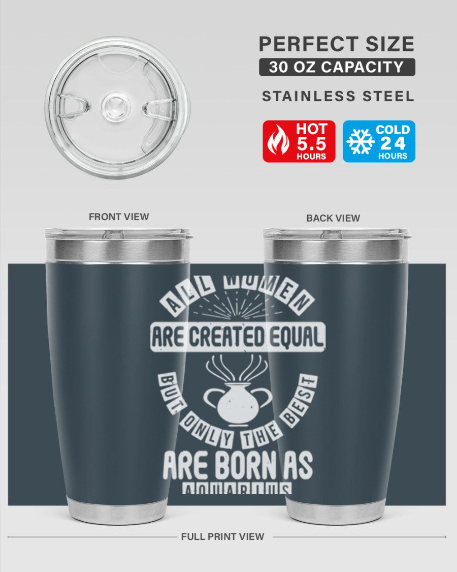 Aquarius 65# Zodiac Tumbler in stainless steel with a sleek design, perfect for hot and cold beverages.