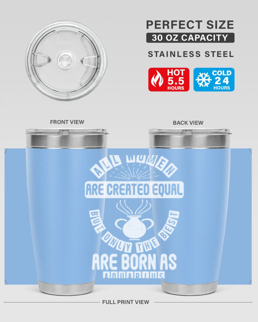 Aquarius 65# Zodiac Tumbler in stainless steel with a sleek design, perfect for hot and cold beverages.