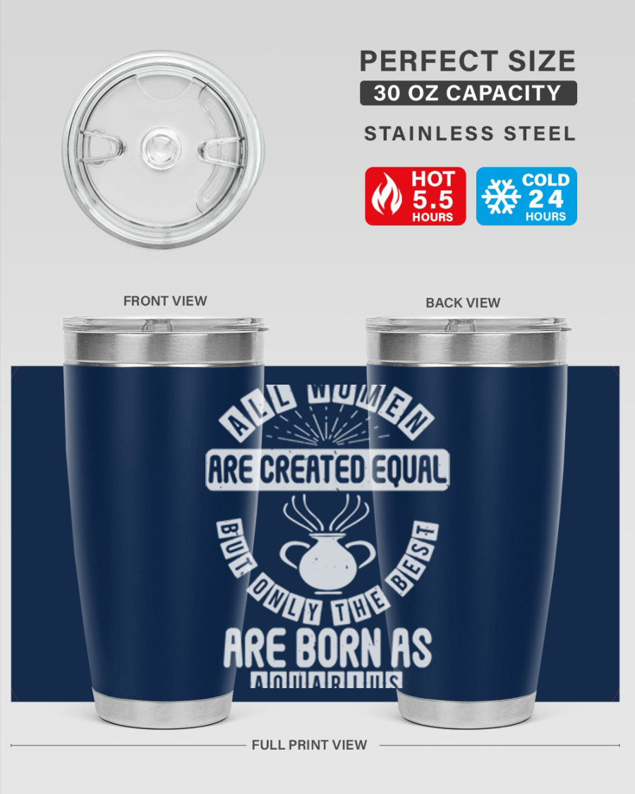 Aquarius 65# Zodiac Tumbler in stainless steel with a sleek design, perfect for hot and cold beverages.
