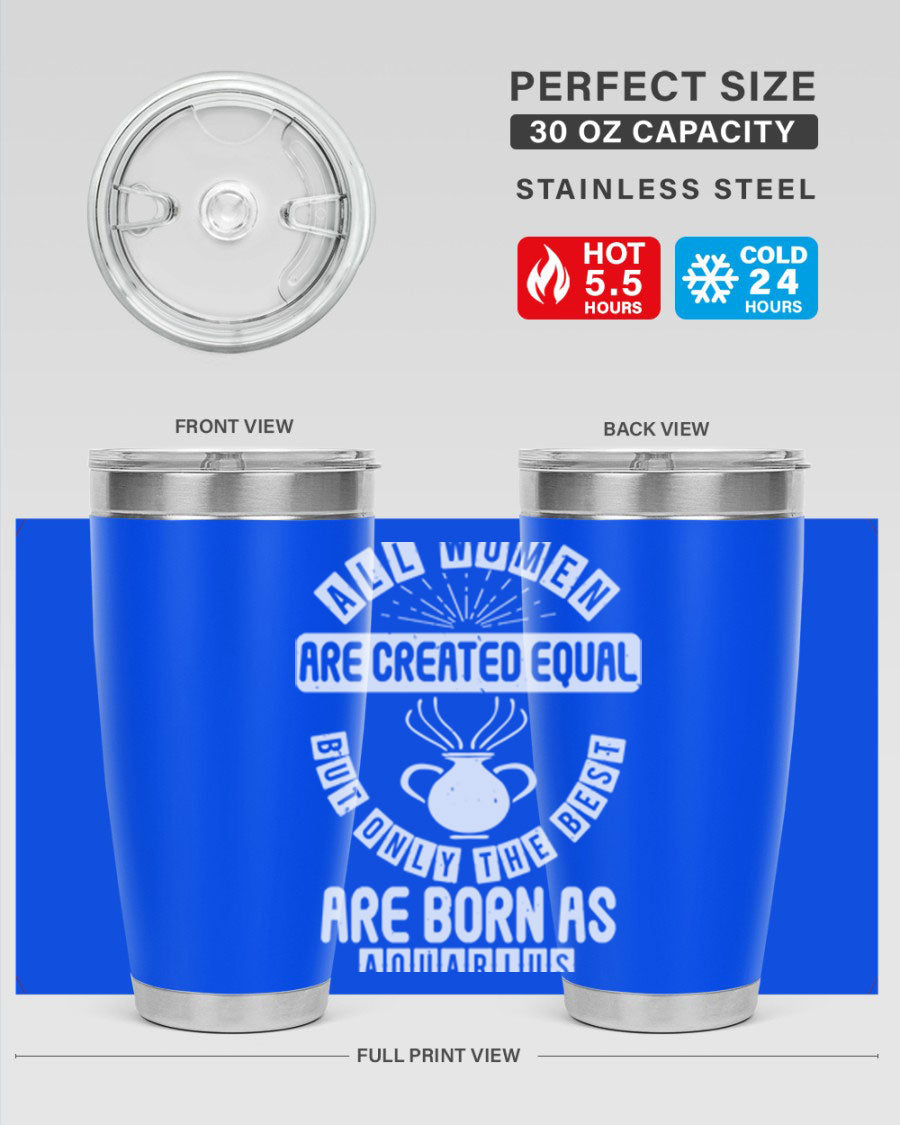 Aquarius 65# Zodiac Tumbler in stainless steel with a sleek design, perfect for hot and cold beverages.