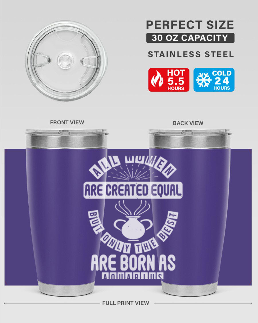 Aquarius 65# Zodiac Tumbler in stainless steel with a sleek design, perfect for hot and cold beverages.