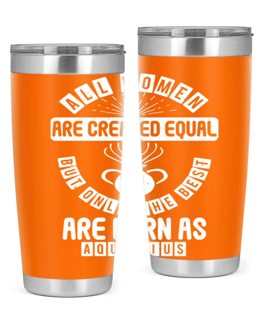 Aquarius 65# Zodiac Tumbler in stainless steel with a sleek design, perfect for hot and cold beverages.