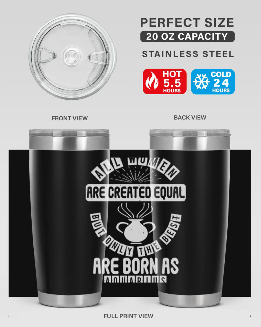 Aquarius 65# Zodiac Tumbler in stainless steel with a sleek design, perfect for hot and cold beverages.