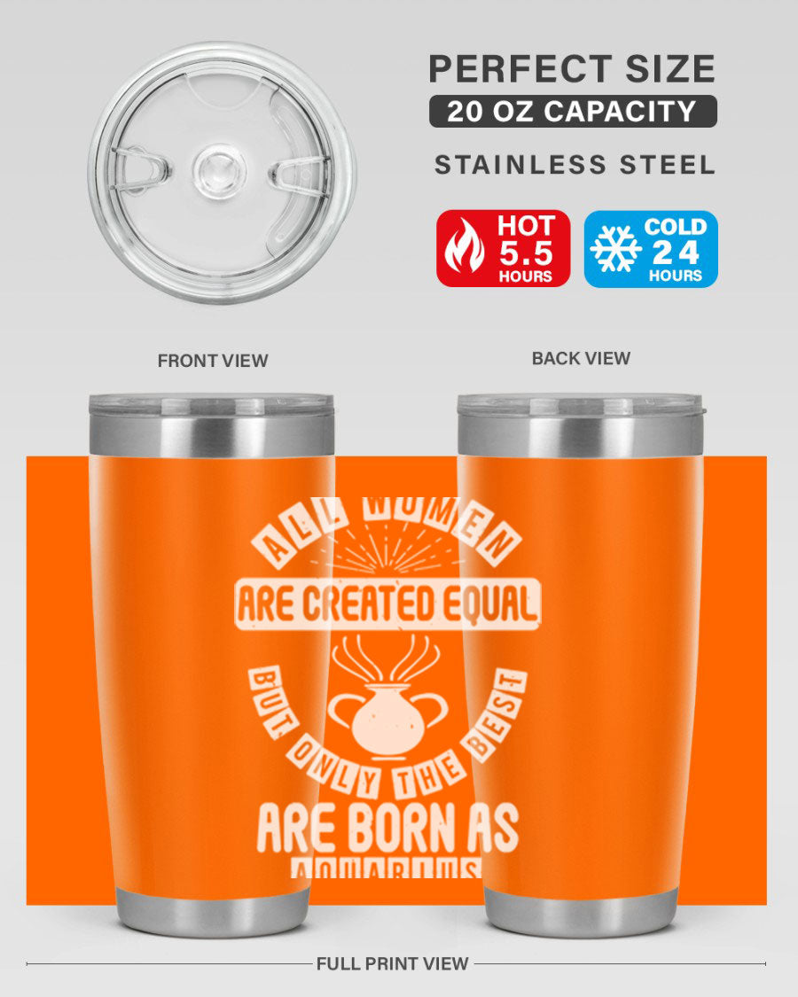 Aquarius 65# Zodiac Tumbler in stainless steel with a sleek design, perfect for hot and cold beverages.