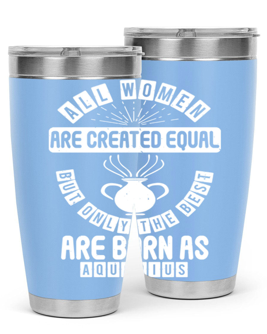 Aquarius 65# Zodiac Tumbler in stainless steel with a sleek design, perfect for hot and cold beverages.