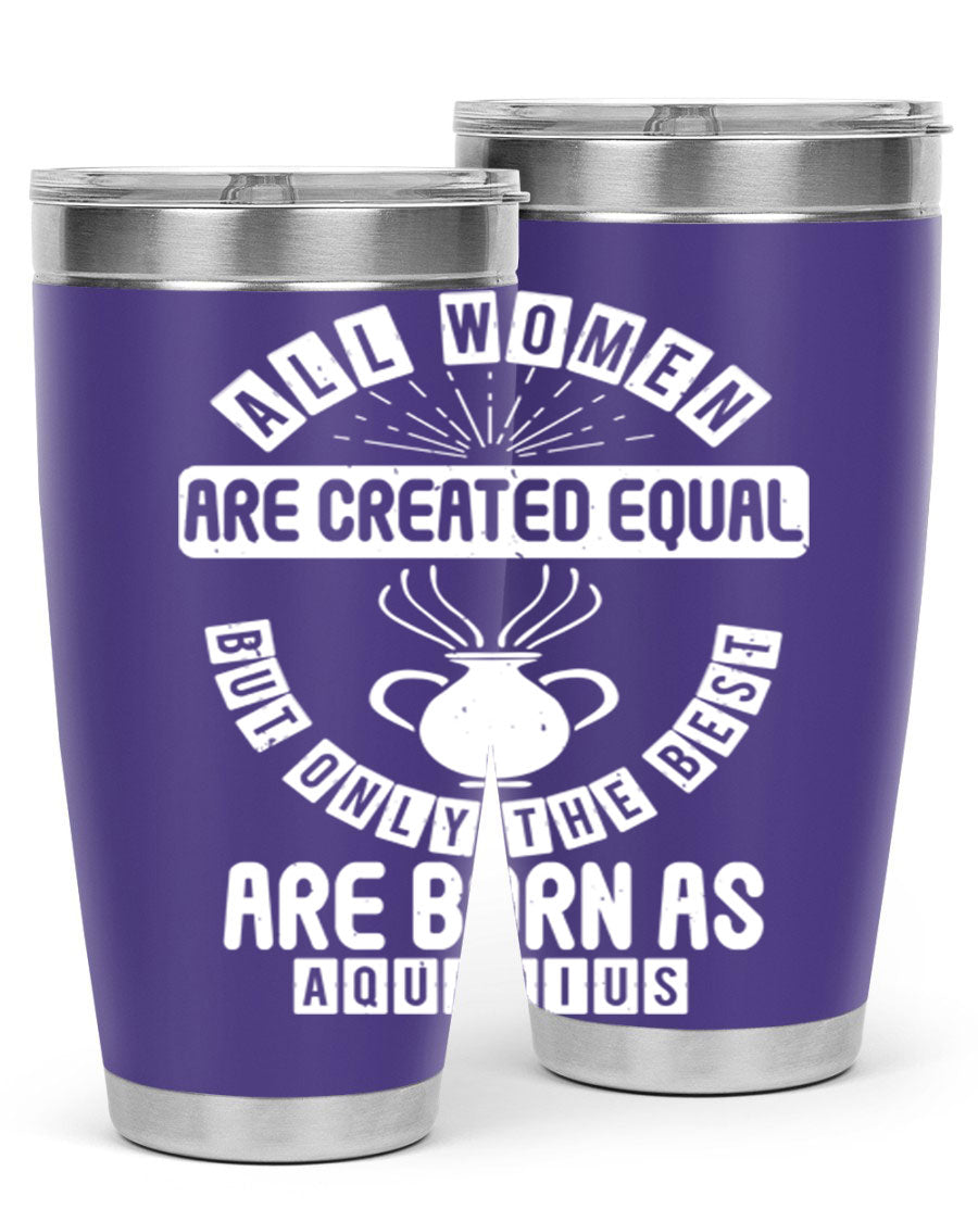 Aquarius 65# Zodiac Tumbler in stainless steel with a sleek design, perfect for hot and cold beverages.
