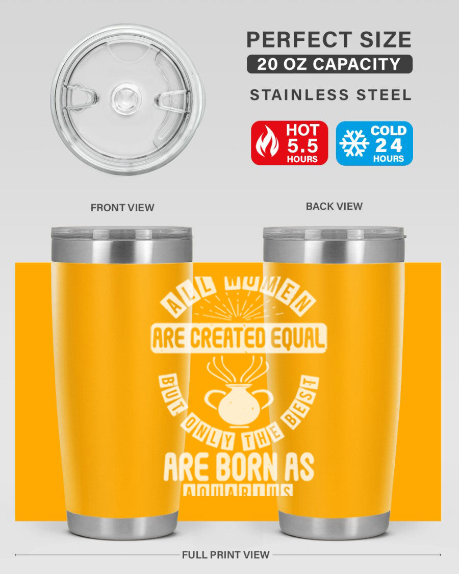 Aquarius 65# Zodiac Tumbler in stainless steel with a sleek design, perfect for hot and cold beverages.