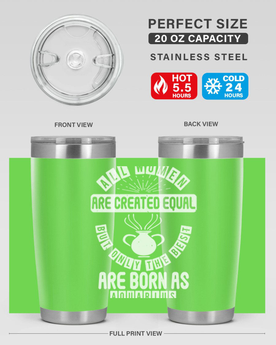 Aquarius 65# Zodiac Tumbler in stainless steel with a sleek design, perfect for hot and cold beverages.