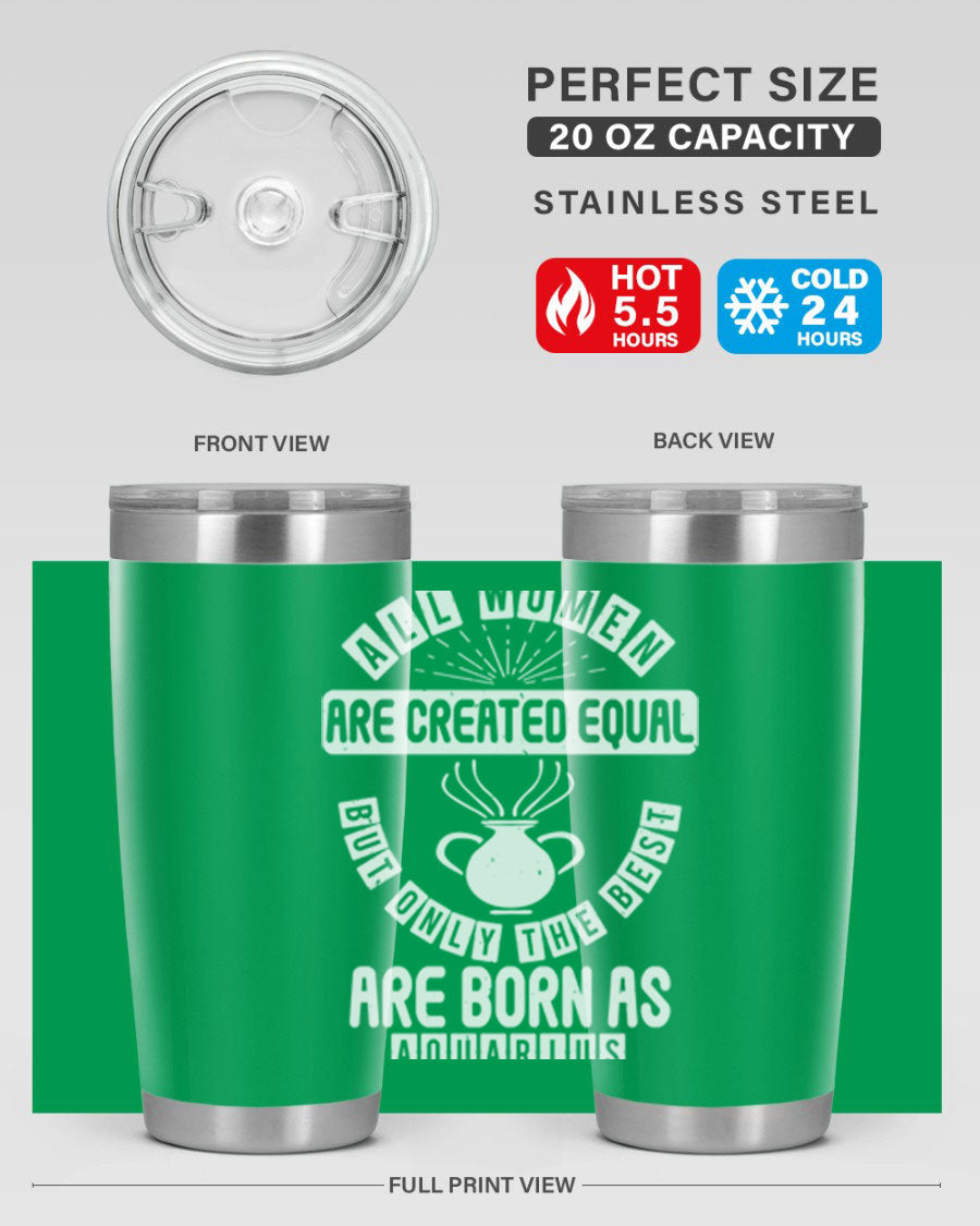 Aquarius 65# Zodiac Tumbler in stainless steel with a sleek design, perfect for hot and cold beverages.