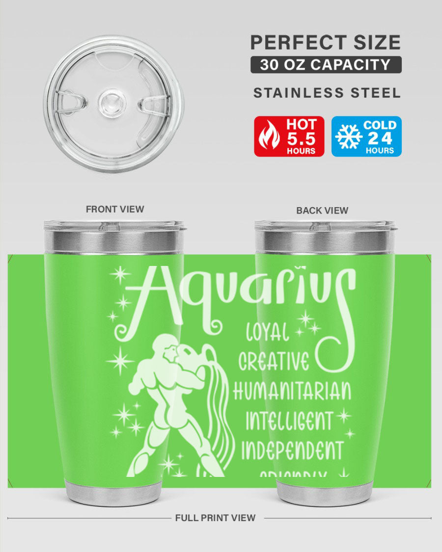 Aquarius 68# 20oz Tumbler in stainless steel with a drink-thru lid, showcasing its sleek design and double wall insulation.