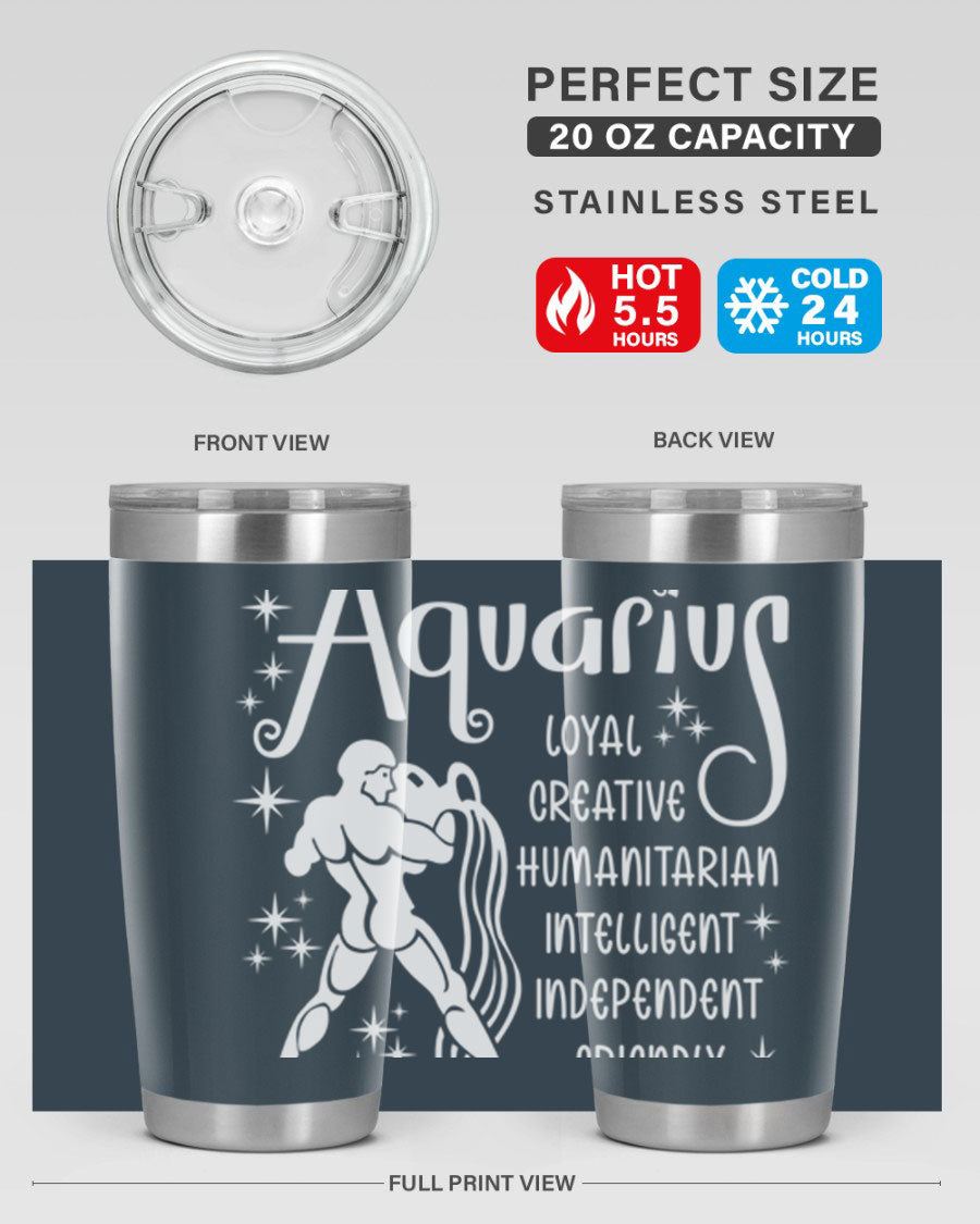 Aquarius 68# 20oz Tumbler in stainless steel with a drink-thru lid, showcasing its sleek design and double wall insulation.