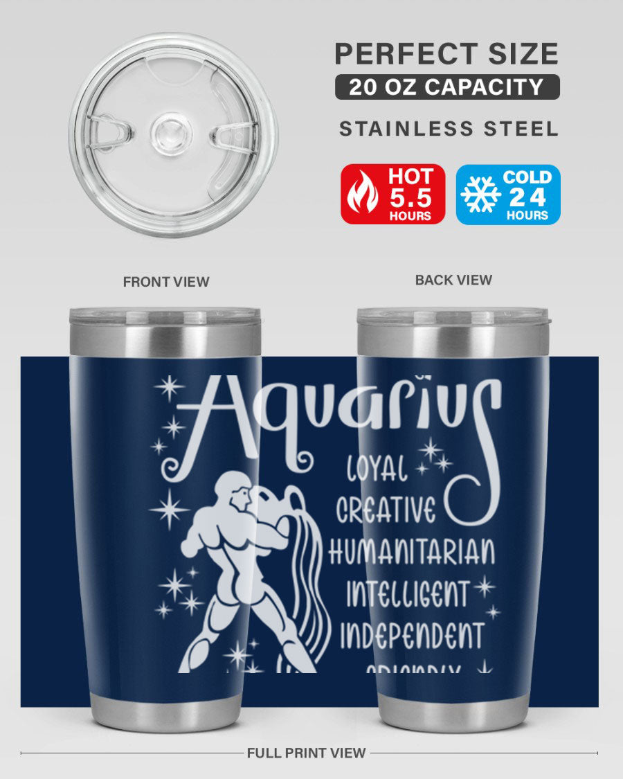 Aquarius 68# 20oz Tumbler in stainless steel with a drink-thru lid, showcasing its sleek design and double wall insulation.