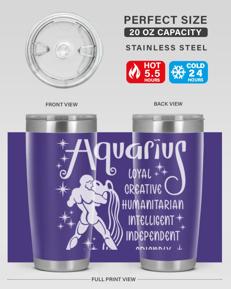 Aquarius 68# 20oz Tumbler in stainless steel with a drink-thru lid, showcasing its sleek design and double wall insulation.
