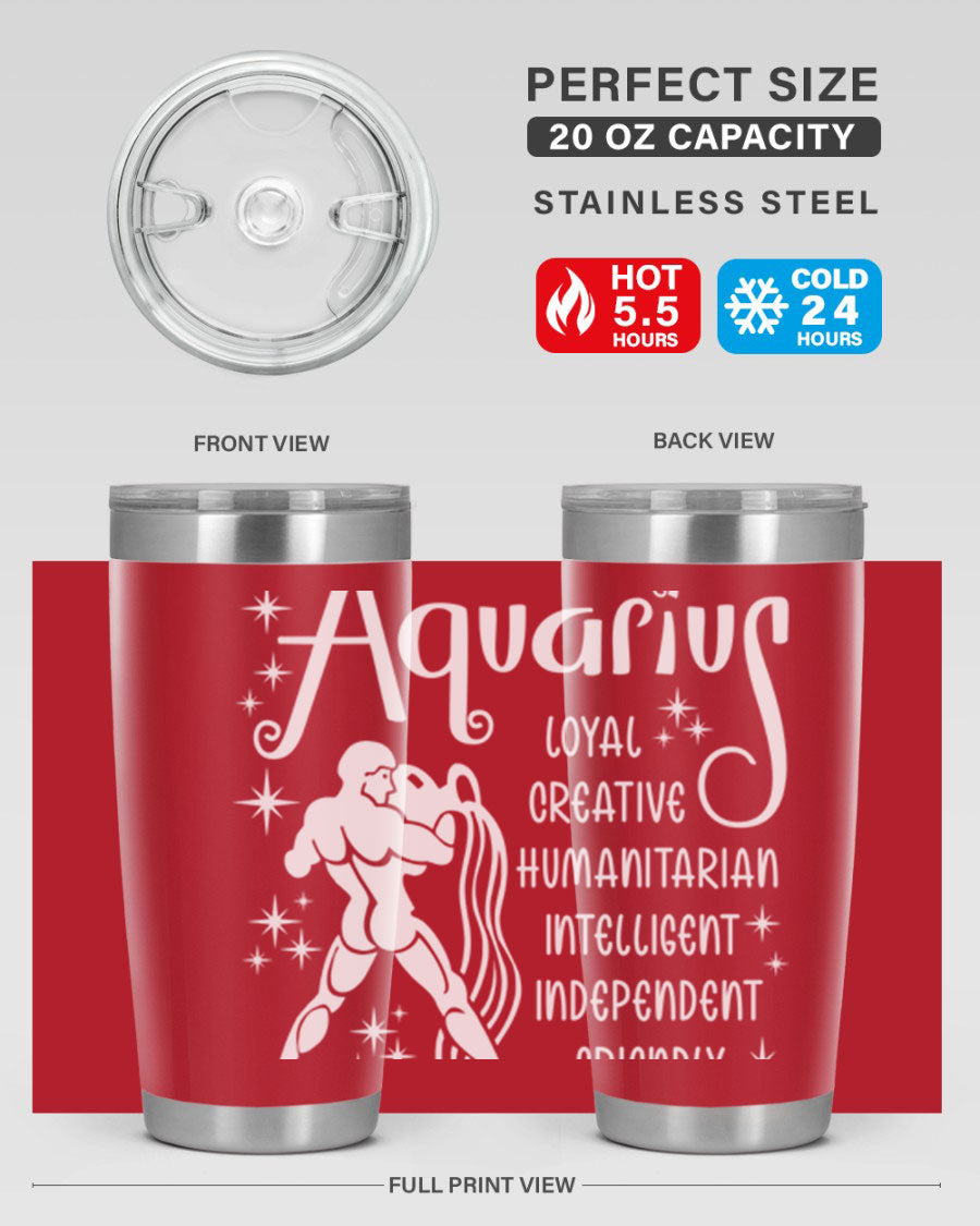 Aquarius 68# 20oz Tumbler in stainless steel with a drink-thru lid, showcasing its sleek design and double wall insulation.