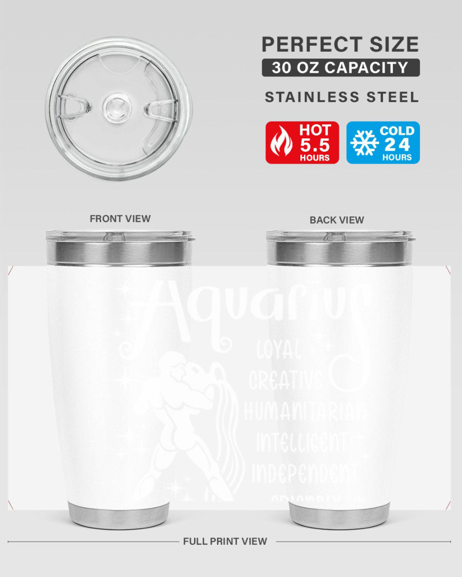Aquarius 68# 20oz Tumbler in stainless steel with a drink-thru lid, showcasing its sleek design and double wall insulation.