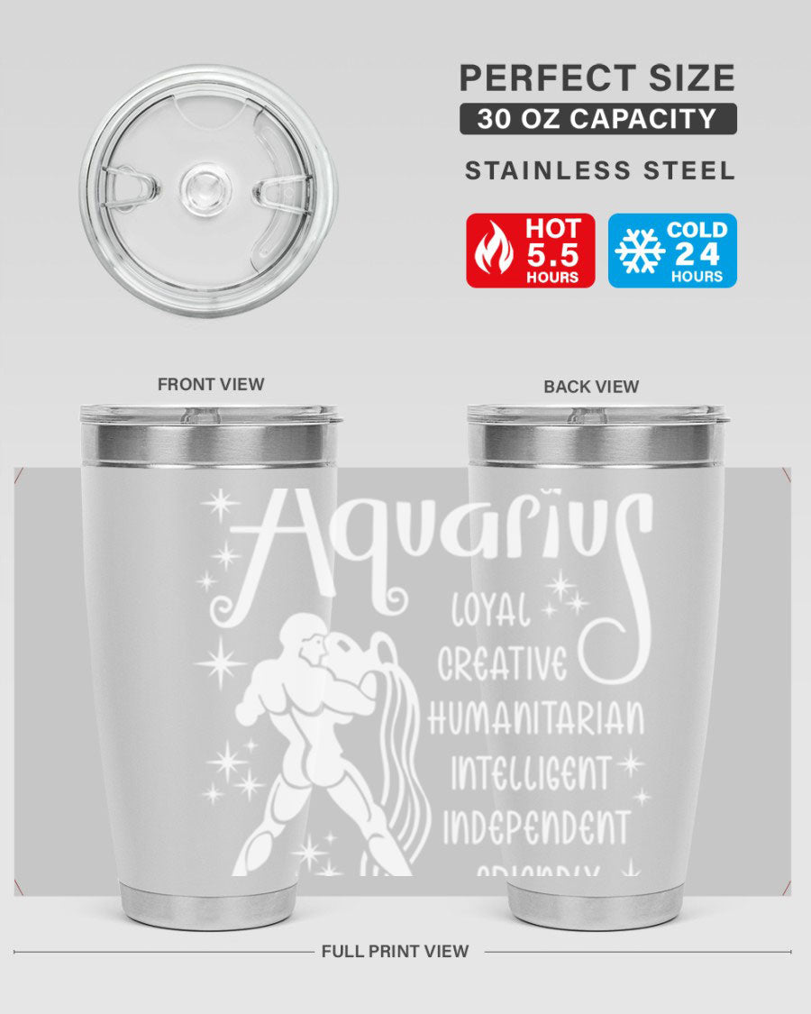 Aquarius 68# 20oz Tumbler in stainless steel with a drink-thru lid, showcasing its sleek design and double wall insulation.