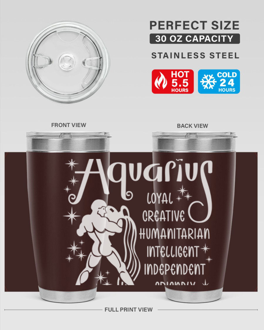 Aquarius 68# 20oz Tumbler in stainless steel with a drink-thru lid, showcasing its sleek design and double wall insulation.