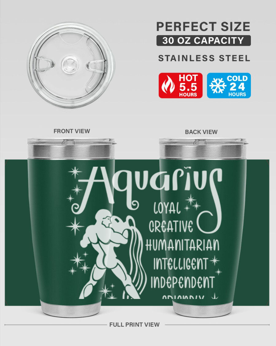 Aquarius 68# 20oz Tumbler in stainless steel with a drink-thru lid, showcasing its sleek design and double wall insulation.